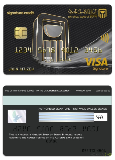 Carte de signature de visa de la Banque nationale égyptienne d'Égypte